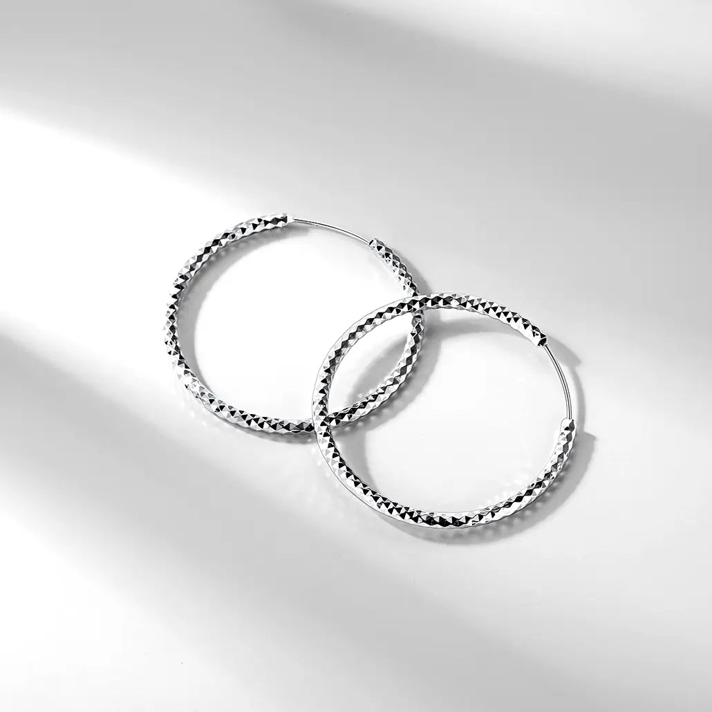 Chicsilver Stackable Dainty Daily Minimalist Simple Casual High Polished Grid Cut 925 Sterling Silver Endless Circle 3/5/7Cm Width Hoop Huggie Earrings for Women