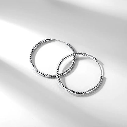 Chicsilver Stackable Dainty Daily Minimalist Simple Casual High Polished Grid Cut 925 Sterling Silver Endless Circle 3/5/7Cm Width Hoop Huggie Earrings for Women