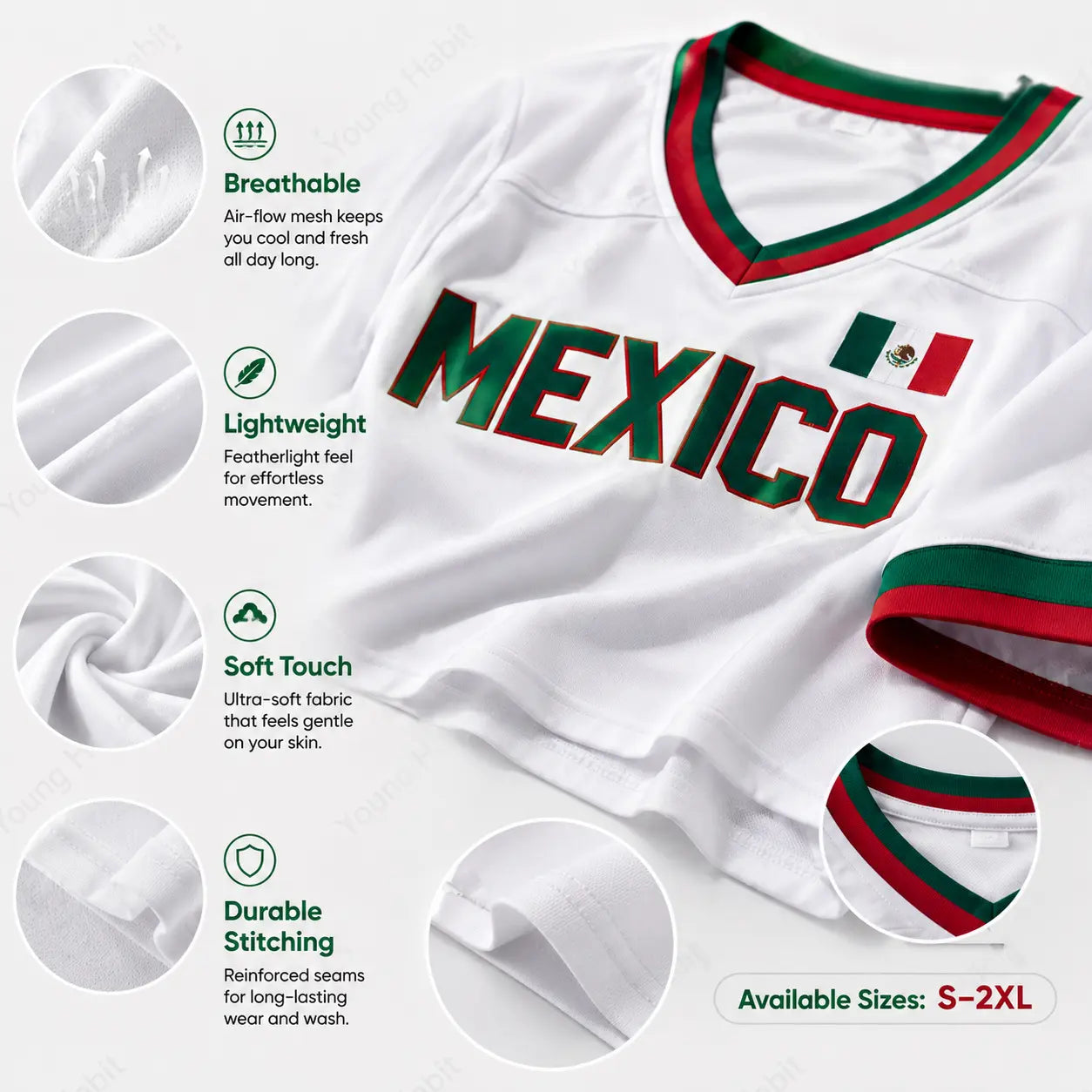 Mexico Crop Jersey Women White Mexican Flag Graphic V Neck Short Sleeve Crop Top MEXICO Football Shirt 00 Back Print Y2K Streetwear Futbol Fan Apparel Cinco De Mayo Summer Outfit Casual Sports Tee Latin Pride Gift for Women