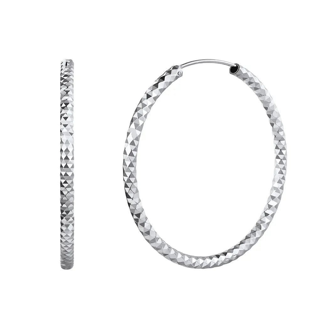 Chicsilver Stackable Dainty Daily Minimalist Simple Casual High Polished Grid Cut 925 Sterling Silver Endless Circle 3/5/7Cm Width Hoop Huggie Earrings for Women