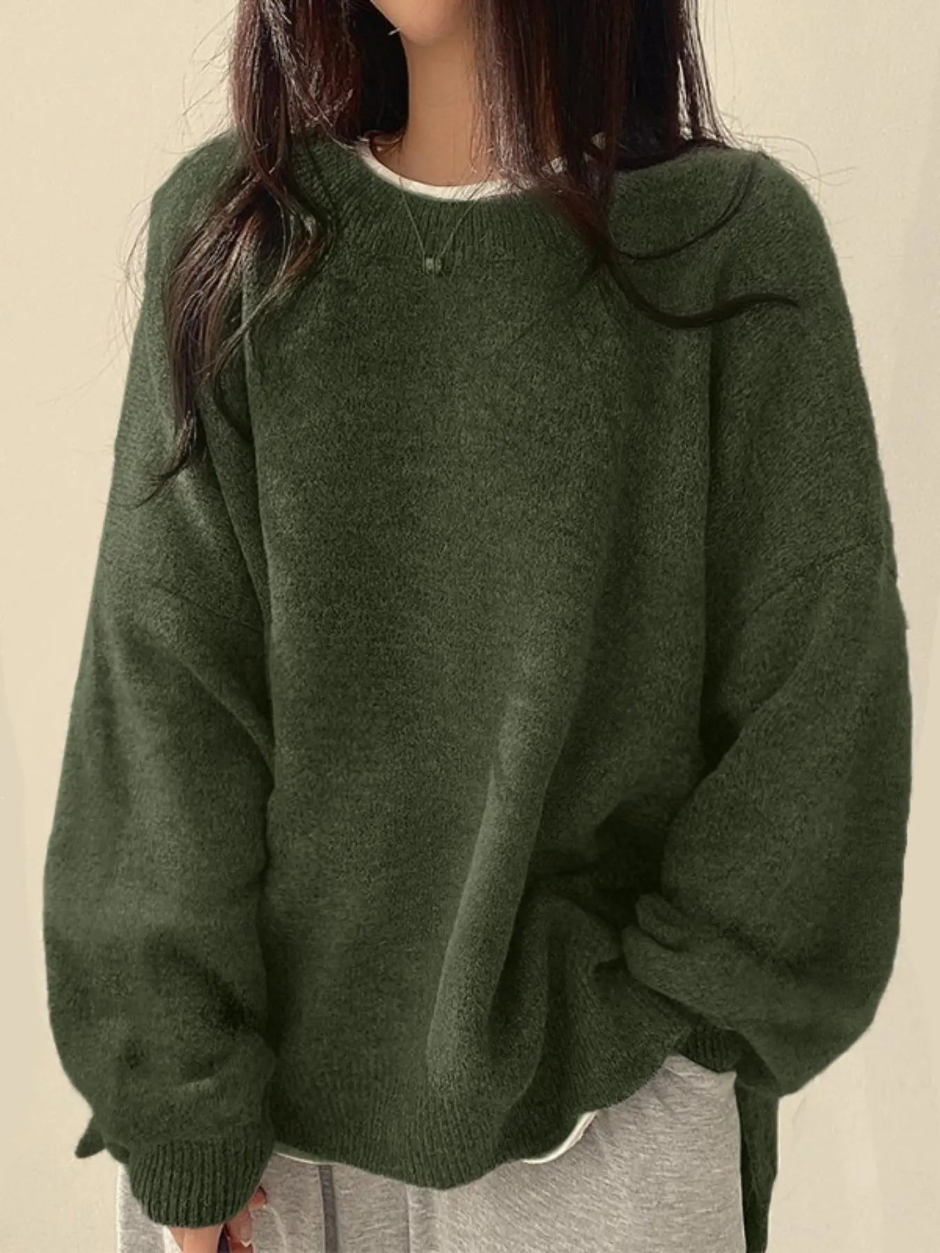 Women'S Drop Shoulder Split Hem Sweater, Casual Chic Aesthetic Long Sleeve round Neck Jumper, Women'S Knitwear Top for Fall & Winter, Sweaters for Women