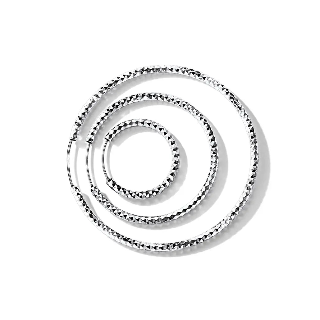 Chicsilver Stackable Dainty Daily Minimalist Simple Casual High Polished Grid Cut 925 Sterling Silver Endless Circle 3/5/7Cm Width Hoop Huggie Earrings for Women
