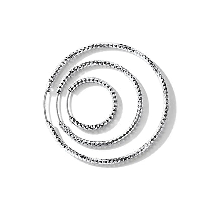 Chicsilver Stackable Dainty Daily Minimalist Simple Casual High Polished Grid Cut 925 Sterling Silver Endless Circle 3/5/7Cm Width Hoop Huggie Earrings for Women
