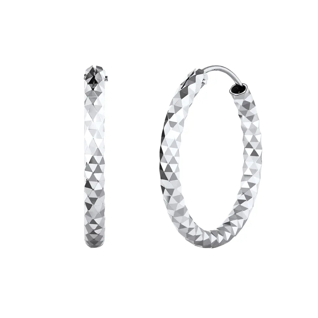 Chicsilver Stackable Dainty Daily Minimalist Simple Casual High Polished Grid Cut 925 Sterling Silver Endless Circle 3/5/7Cm Width Hoop Huggie Earrings for Women