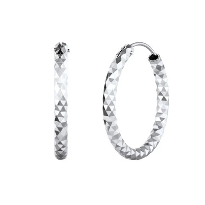 Chicsilver Stackable Dainty Daily Minimalist Simple Casual High Polished Grid Cut 925 Sterling Silver Endless Circle 3/5/7Cm Width Hoop Huggie Earrings for Women
