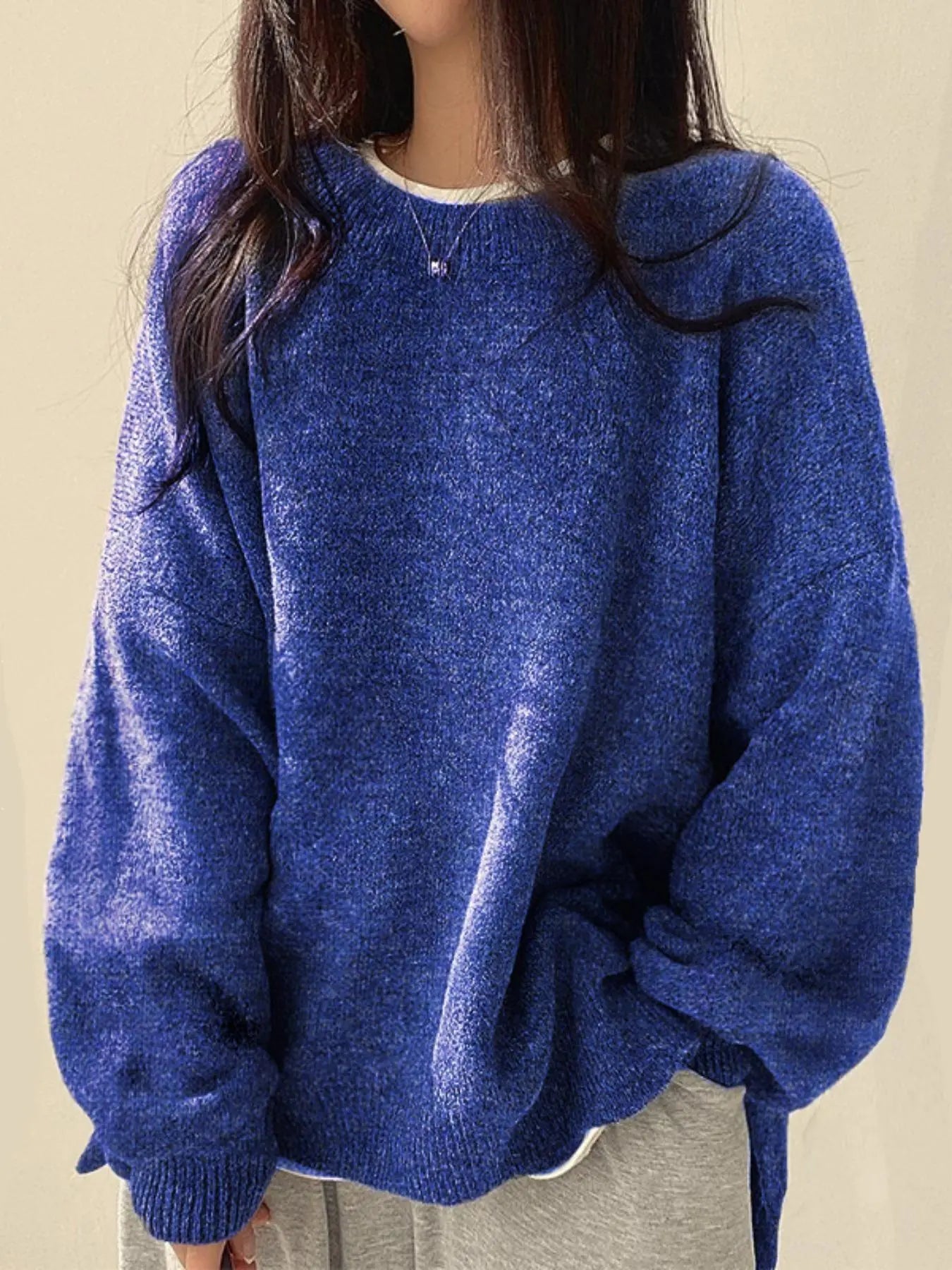 Women'S Drop Shoulder Split Hem Sweater, Casual Chic Aesthetic Long Sleeve round Neck Jumper, Women'S Knitwear Top for Fall & Winter, Sweaters for Women