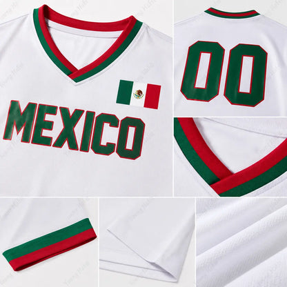Mexico Crop Jersey Women White Mexican Flag Graphic V Neck Short Sleeve Crop Top MEXICO Football Shirt 00 Back Print Y2K Streetwear Futbol Fan Apparel Cinco De Mayo Summer Outfit Casual Sports Tee Latin Pride Gift for Women