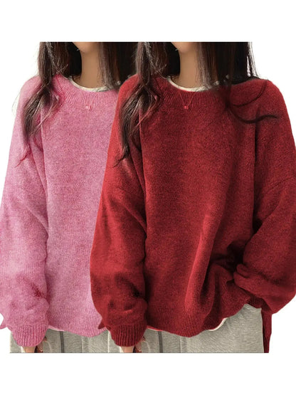 Women'S Drop Shoulder Split Hem Sweater, Casual Chic Aesthetic Long Sleeve round Neck Jumper, Women'S Knitwear Top for Fall & Winter, Sweaters for Women