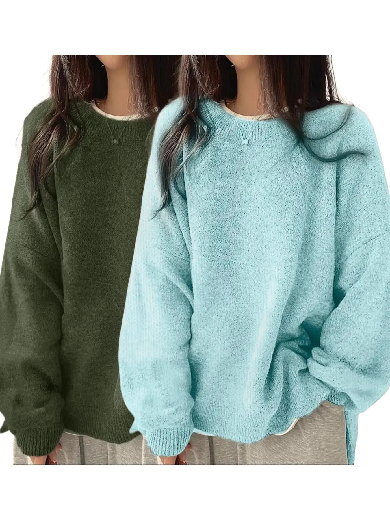 Women'S Drop Shoulder Split Hem Sweater, Casual Chic Aesthetic Long Sleeve round Neck Jumper, Women'S Knitwear Top for Fall & Winter, Sweaters for Women