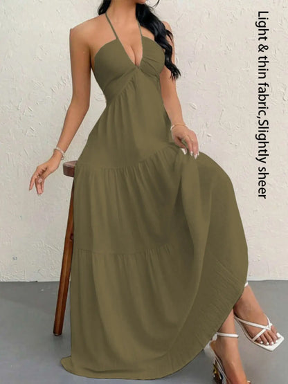 Women'S Plain Dress, Summer Clothes Women, Casual Sleeveless Backless Dress for Beach Holiday Vacation, Ladies Summer Clothes