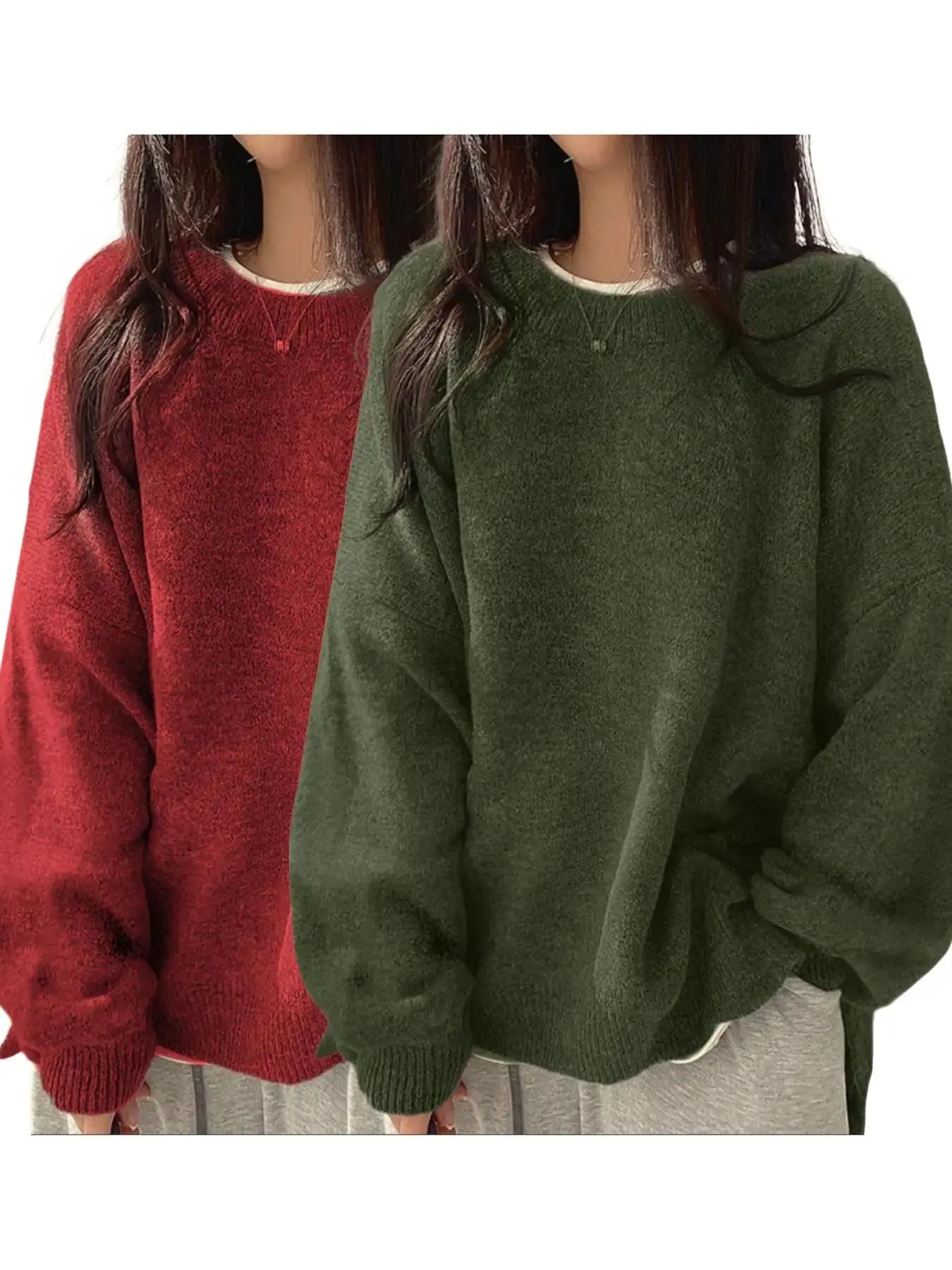 Women'S Drop Shoulder Split Hem Sweater, Casual Chic Aesthetic Long Sleeve round Neck Jumper, Women'S Knitwear Top for Fall & Winter, Sweaters for Women