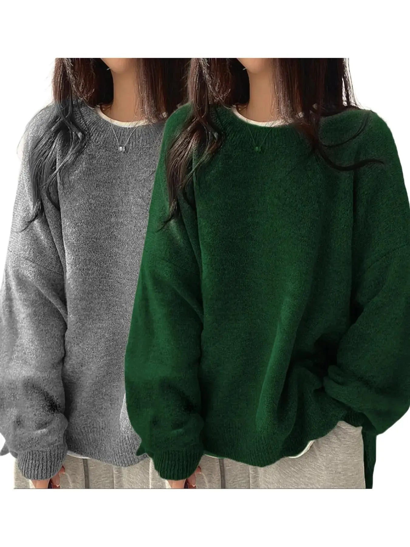 Women'S Drop Shoulder Split Hem Sweater, Casual Chic Aesthetic Long Sleeve round Neck Jumper, Women'S Knitwear Top for Fall & Winter, Sweaters for Women
