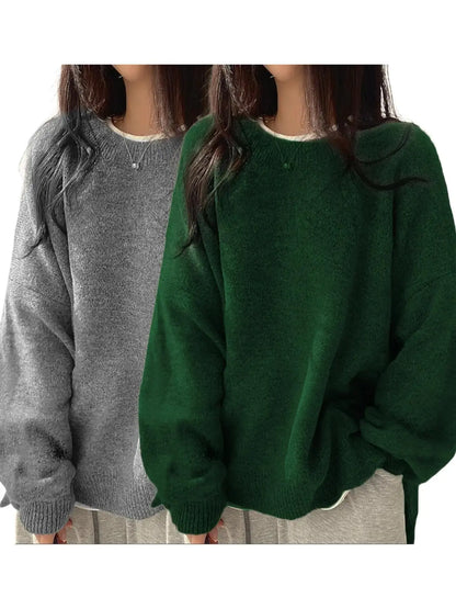 Women'S Drop Shoulder Split Hem Sweater, Casual Chic Aesthetic Long Sleeve round Neck Jumper, Women'S Knitwear Top for Fall & Winter, Sweaters for Women