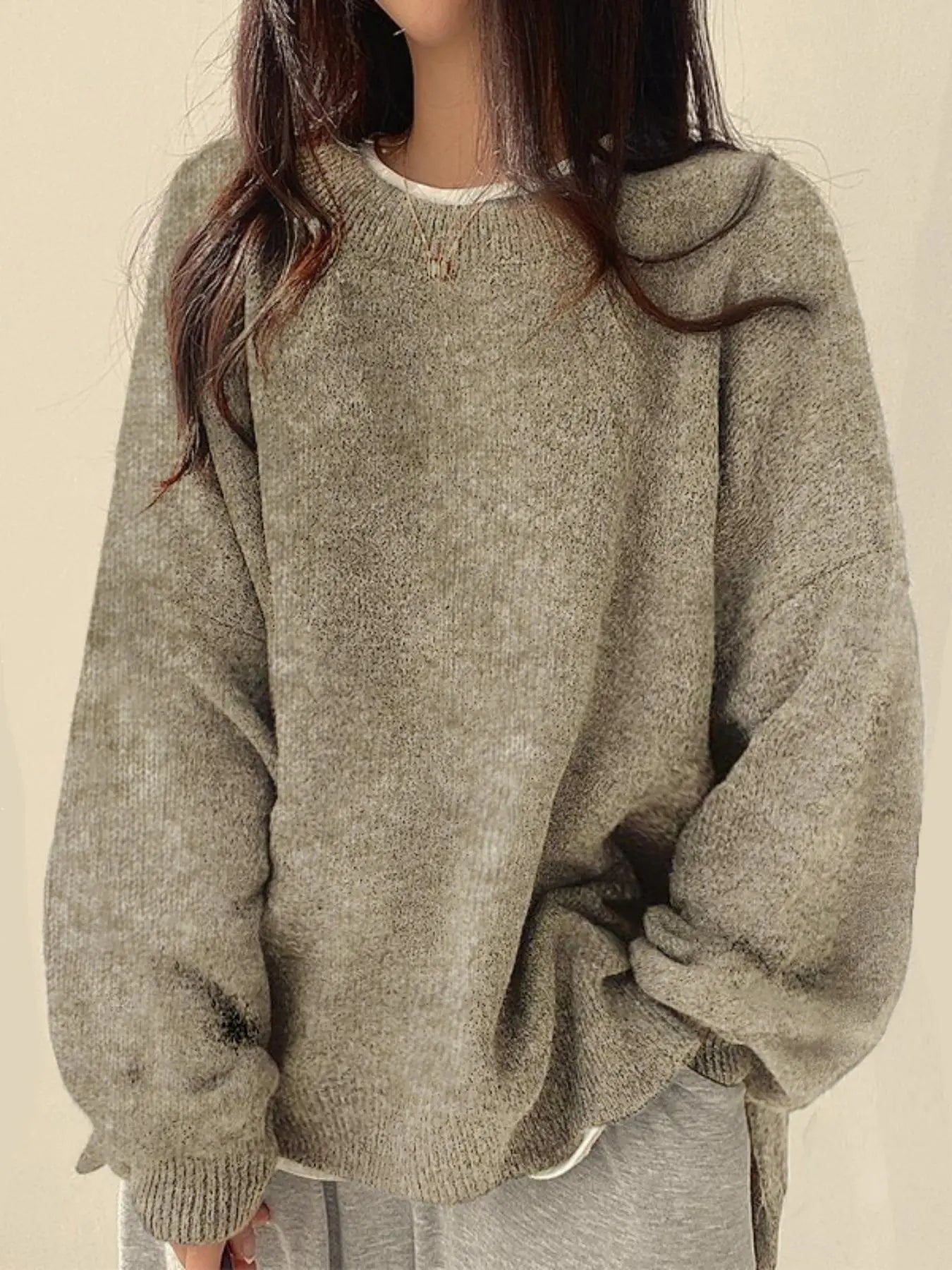 Women'S Drop Shoulder Split Hem Sweater, Casual Chic Aesthetic Long Sleeve round Neck Jumper, Women'S Knitwear Top for Fall & Winter, Sweaters for Women