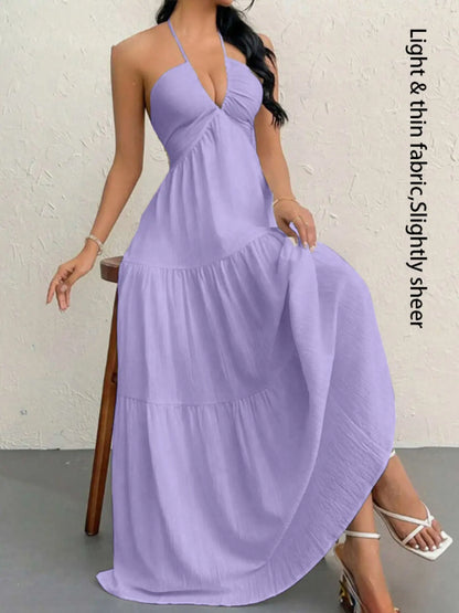 Women'S Plain Dress, Summer Clothes Women, Casual Sleeveless Backless Dress for Beach Holiday Vacation, Ladies Summer Clothes