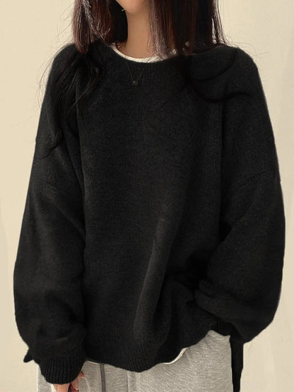Women'S Drop Shoulder Split Hem Sweater, Casual Chic Aesthetic Long Sleeve round Neck Jumper, Women'S Knitwear Top for Fall & Winter, Sweaters for Women