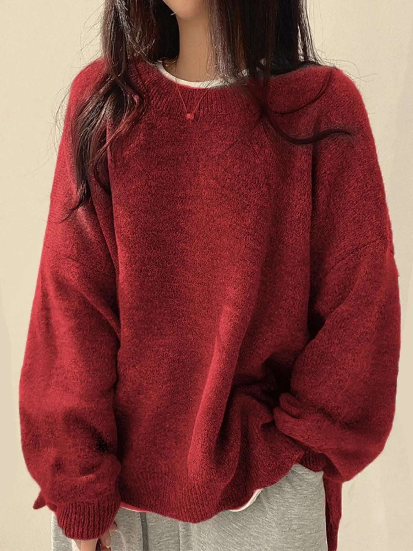 Women'S Drop Shoulder Split Hem Sweater, Casual Chic Aesthetic Long Sleeve round Neck Jumper, Women'S Knitwear Top for Fall & Winter, Sweaters for Women
