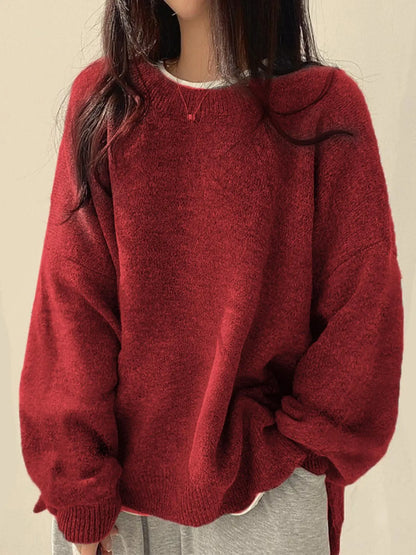 Women'S Drop Shoulder Split Hem Sweater, Casual Chic Aesthetic Long Sleeve round Neck Jumper, Women'S Knitwear Top for Fall & Winter, Sweaters for Women