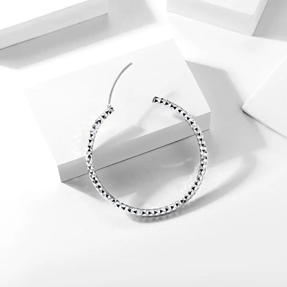 Chicsilver Stackable Dainty Daily Minimalist Simple Casual High Polished Grid Cut 925 Sterling Silver Endless Circle 3/5/7Cm Width Hoop Huggie Earrings for Women