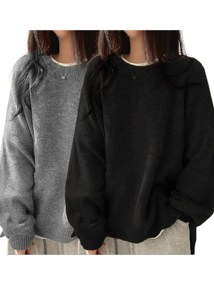 Women'S Drop Shoulder Split Hem Sweater, Casual Chic Aesthetic Long Sleeve round Neck Jumper, Women'S Knitwear Top for Fall & Winter, Sweaters for Women