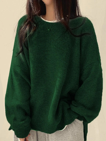 Women'S Drop Shoulder Split Hem Sweater, Casual Chic Aesthetic Long Sleeve round Neck Jumper, Women'S Knitwear Top for Fall & Winter, Sweaters for Women