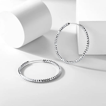 Chicsilver Stackable Dainty Daily Minimalist Simple Casual High Polished Grid Cut 925 Sterling Silver Endless Circle 3/5/7Cm Width Hoop Huggie Earrings for Women